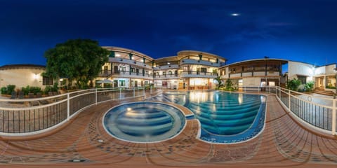 Property building, Night, Pool view, Swimming pool