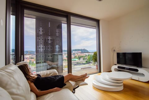 Property building, People, Living room, City view