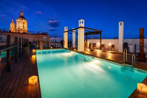 Night, Pool view, Swimming pool