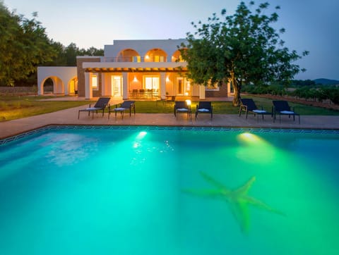 Property building, Night, Swimming pool