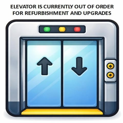Text overlay, elevator
