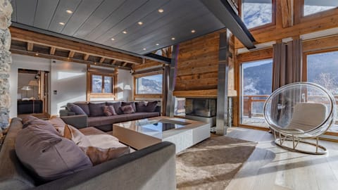 Natural landscape, Living room, Mountain view, fireplace