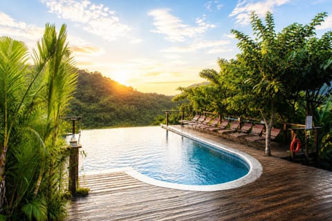 Natural landscape, Mountain view, Pool view, Swimming pool, Sunset