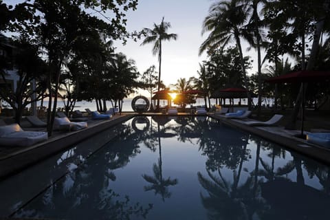 Property building, Swimming pool, Sunset