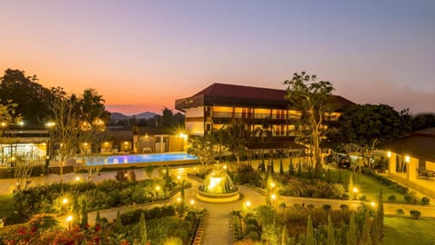 Property building, Night, Natural landscape, Aqua park, Garden view, Mountain view, Pool view, Swimming pool, Sunset