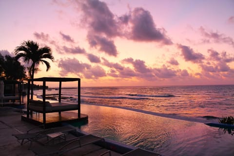 Natural landscape, Beach, Swimming pool, Sunset