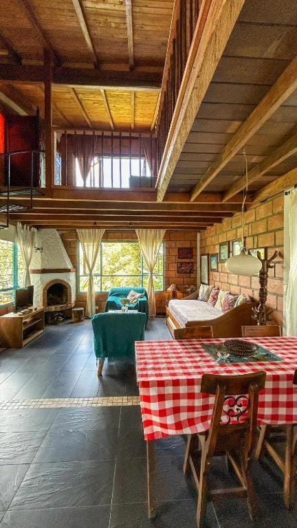 Dining area, fireplace