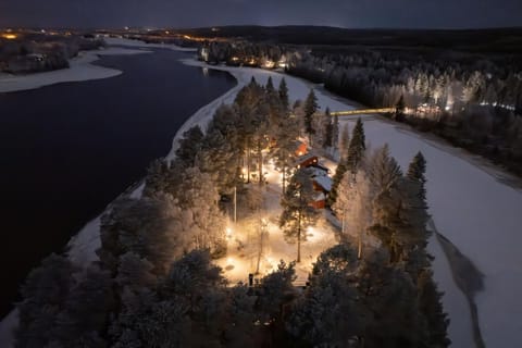 Property building, Night, Natural landscape, Winter, River view