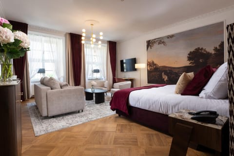 Bed, TV and multimedia, Living room, Photo of the whole room, Seating area, Bedroom