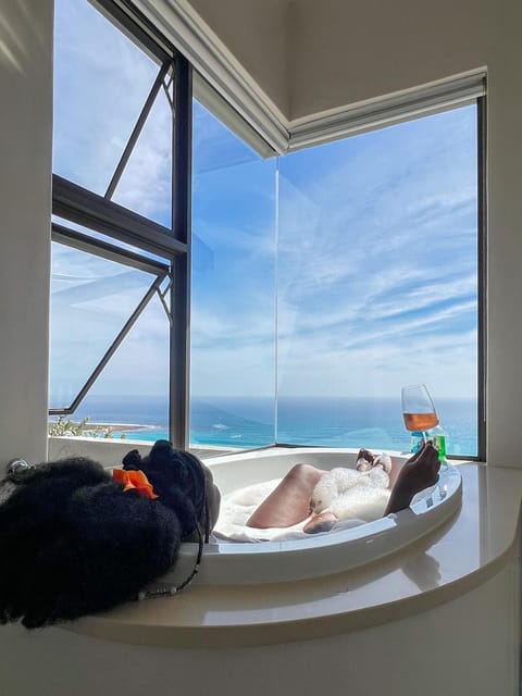 Bathroom, Sea view, Sunset, Bath