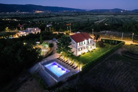 Property building, Night, Natural landscape, Bird's eye view, Mountain view, Pool view, Swimming pool