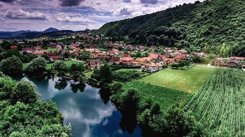 Nearby landmark, Spring, Day, Natural landscape, Bird's eye view, City view, Mountain view, River view