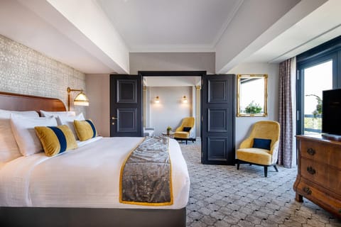 Bed, Living room, Seating area, Bedroom