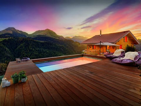 Property building, Natural landscape, Summer, Mountain view, Pool view, Swimming pool, sunbed