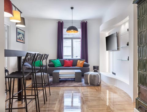 Living room, Seating area, City view, Street view