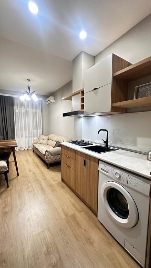 Kitchen or kitchenette, Living room, Seating area, Bedroom, minibar, stove, washing machine