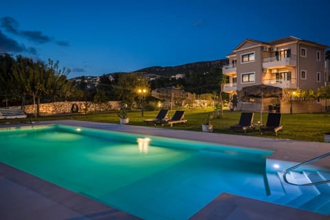Property building, Night, Swimming pool