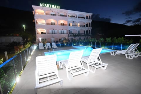 Property building, Night, Pool view, Swimming pool