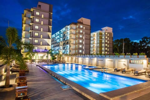 Property building, Night, Swimming pool