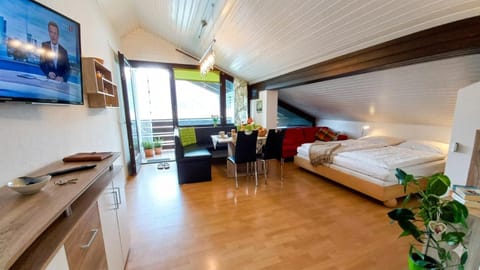 Bed, Living room, Dining area