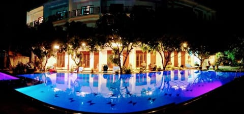 Property building, Night, Pool view, Swimming pool