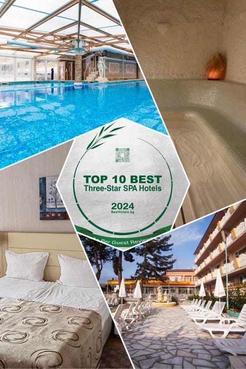 Property building, Bed, Text overlay, Pool view, Swimming pool, Certificate/Award