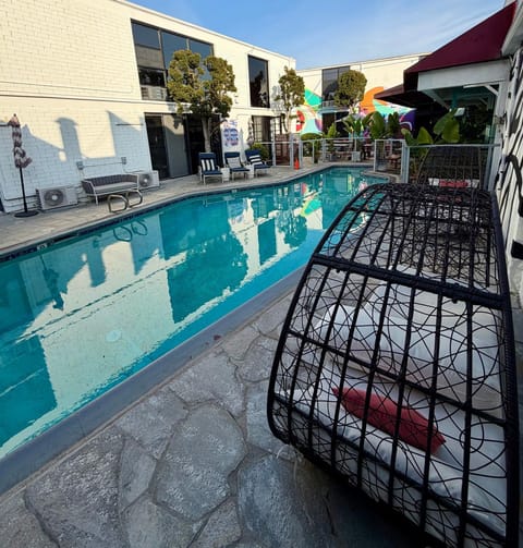 Swimming pool, sunbed
