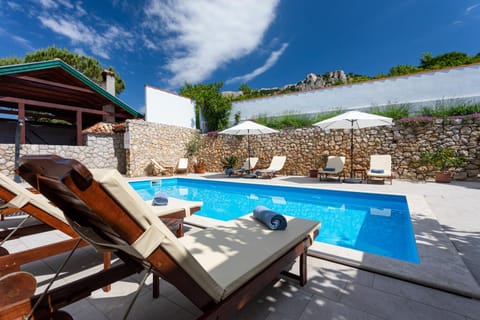 Patio, Natural landscape, Pool view, Swimming pool, sunbed