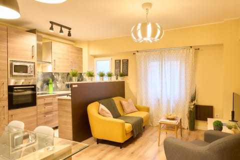 Kitchen or kitchenette, Living room, Seating area, oven, stove, toaster