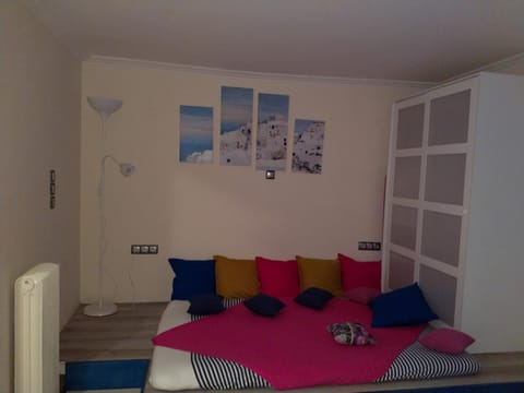 Patio, Bed, Living room, Seating area