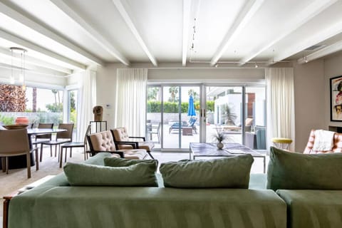 Living room, Seating area, Dining area, Pool view