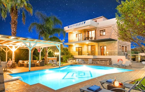 Property building, Patio, Night, Natural landscape, Garden, Garden view, Pool view, Swimming pool, sunbed