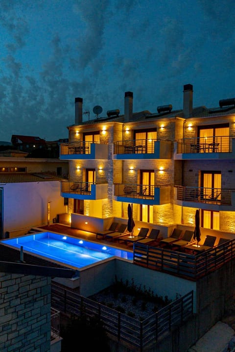 Property building, Night, Swimming pool