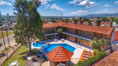 Property building, Patio, Spring, Day, Natural landscape, Bird's eye view, Mountain view, Pool view, Swimming pool