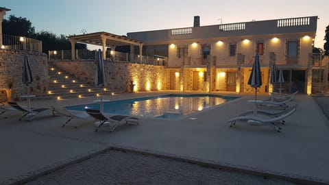 Property building, Swimming pool, Sunset