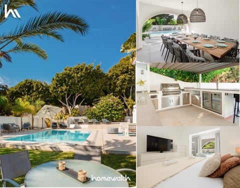 Bed, Day, Natural landscape, BBQ facilities, TV and multimedia, Dining area, Evening entertainment, Bedroom, Pool view, Swimming pool, sunbed