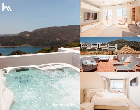 Nearby landmark, Bed, Day, Natural landscape, TV and multimedia, Living room, Photo of the whole room, Seating area, Bedroom, Lake view, Mountain view