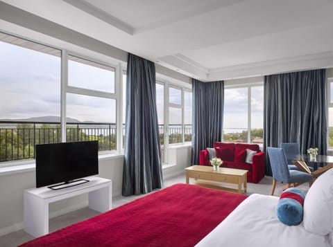 Bed, Natural landscape, TV and multimedia, View (from property/room), Balcony/Terrace, Photo of the whole room, Bedroom, On site, Mountain view, Sea view