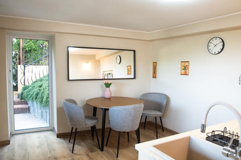 Kitchen or kitchenette, stove