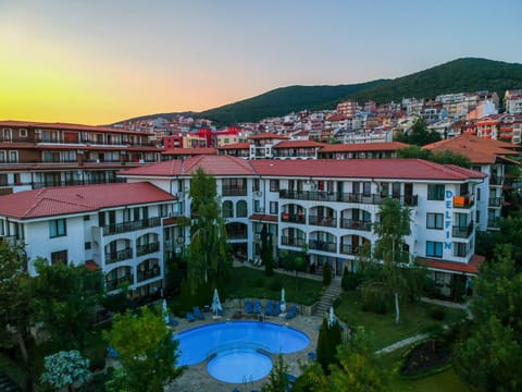 Property building, Bird's eye view, Swimming pool, Sunset