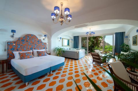 Bed, Hot Tub, Living room, Photo of the whole room, Seating area, Bedroom