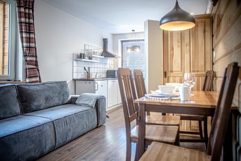 Kitchen or kitchenette, Living room, Seating area, Dining area