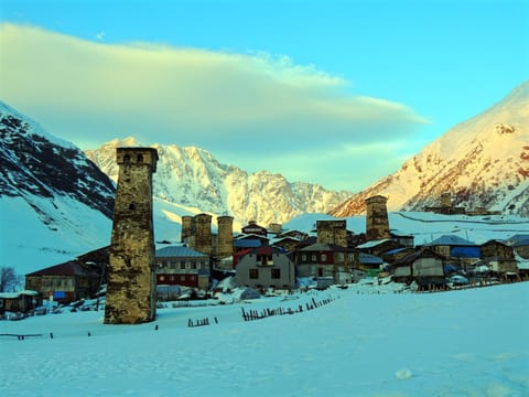 Property building, Nearby landmark, Day, Neighbourhood, Natural landscape, Winter, Mountain view, Sunset