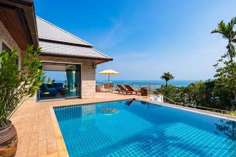 Property building, Patio, Day, Natural landscape, View (from property/room), Balcony/Terrace, Pool view, Sea view, Swimming pool, sunbed