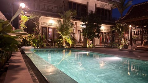 Property building, Night, Pool view, Swimming pool