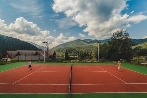 Natural landscape, Tennis court, Mountain view