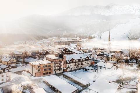 Property building, Day, Natural landscape, Bird's eye view, Winter, City view, Mountain view