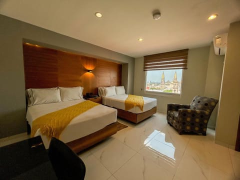 Photo of the whole room, Bedroom, City view, air conditioner