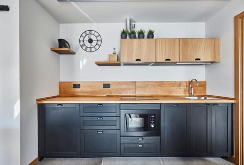 Kitchen or kitchenette, stove