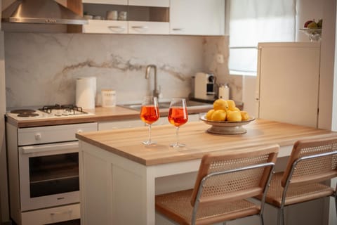 Kitchen or kitchenette, stove